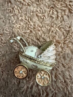 Baby Buggy Keepsake Box  Faberge Inspired Enamel and Rhinestone Carriage NEW!!